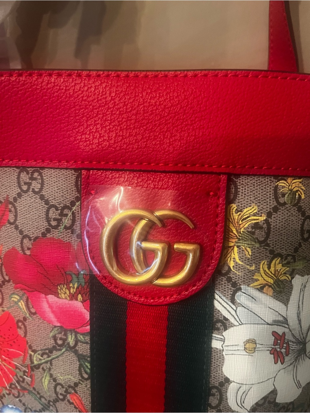 Huge Gucci style Red Floral GG Supreme Tote with Wristlet - Picture 5 of 12
